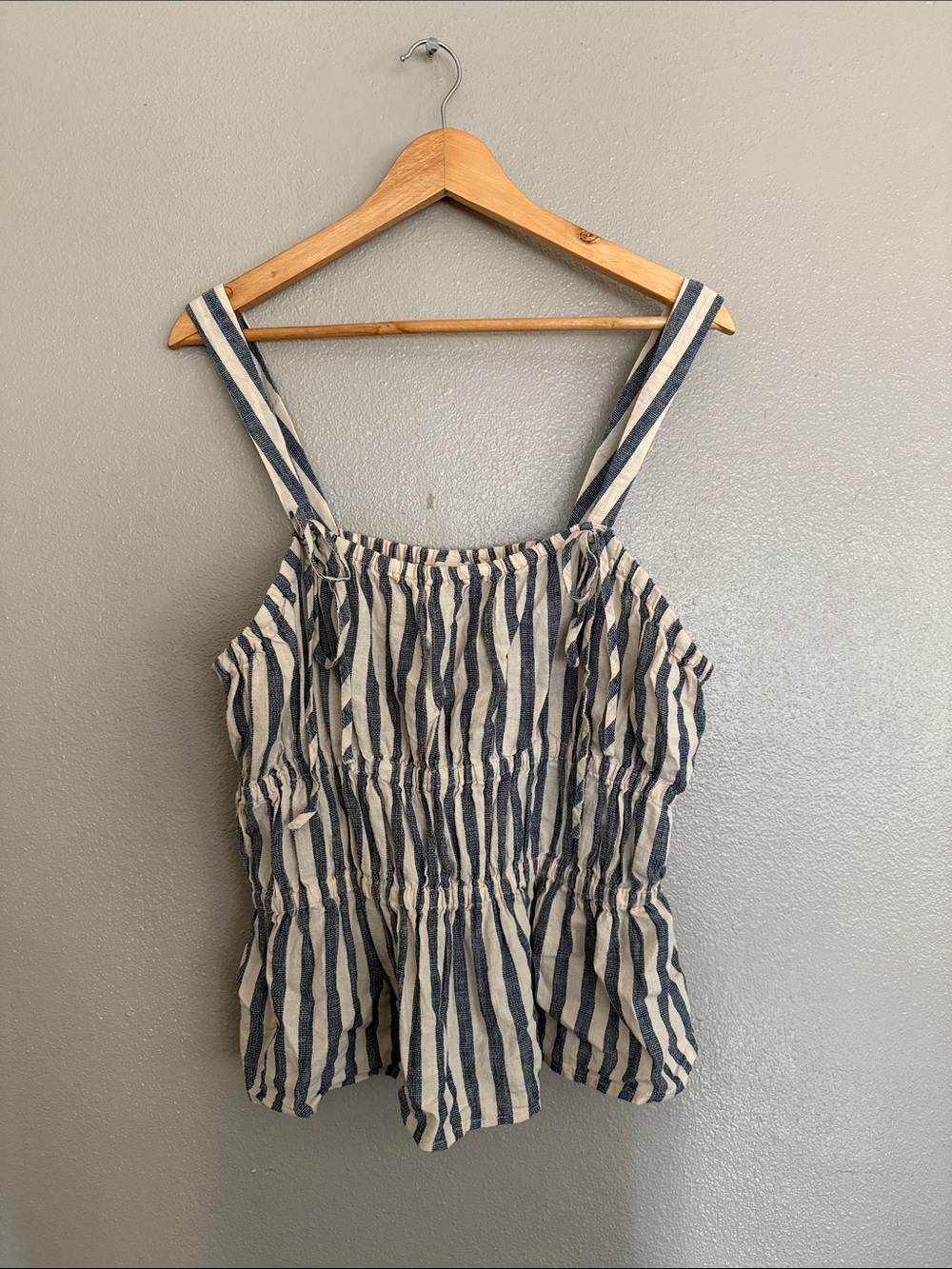 Universal Thread Navy and Cream Striped Smocked Peplum Cami